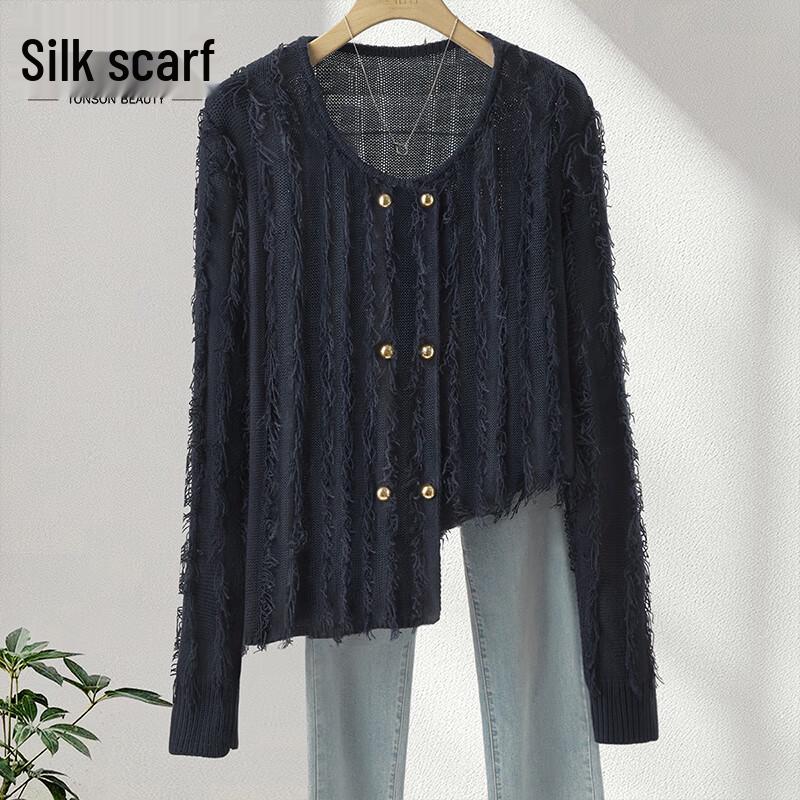 

Women s Tassel Double-Breasted Long Sleeve Knit Sweater L