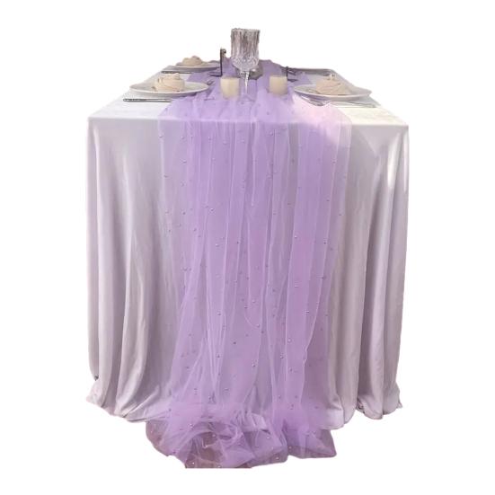 

9.8FT марлевая дорожка для стола из шифона, дорожка для стола с искусственным жемчугом, декоративная скатерть для обеденного стола для домашнего дня рождения, праздничной вечеринки 300cm светло-фиолетовый
