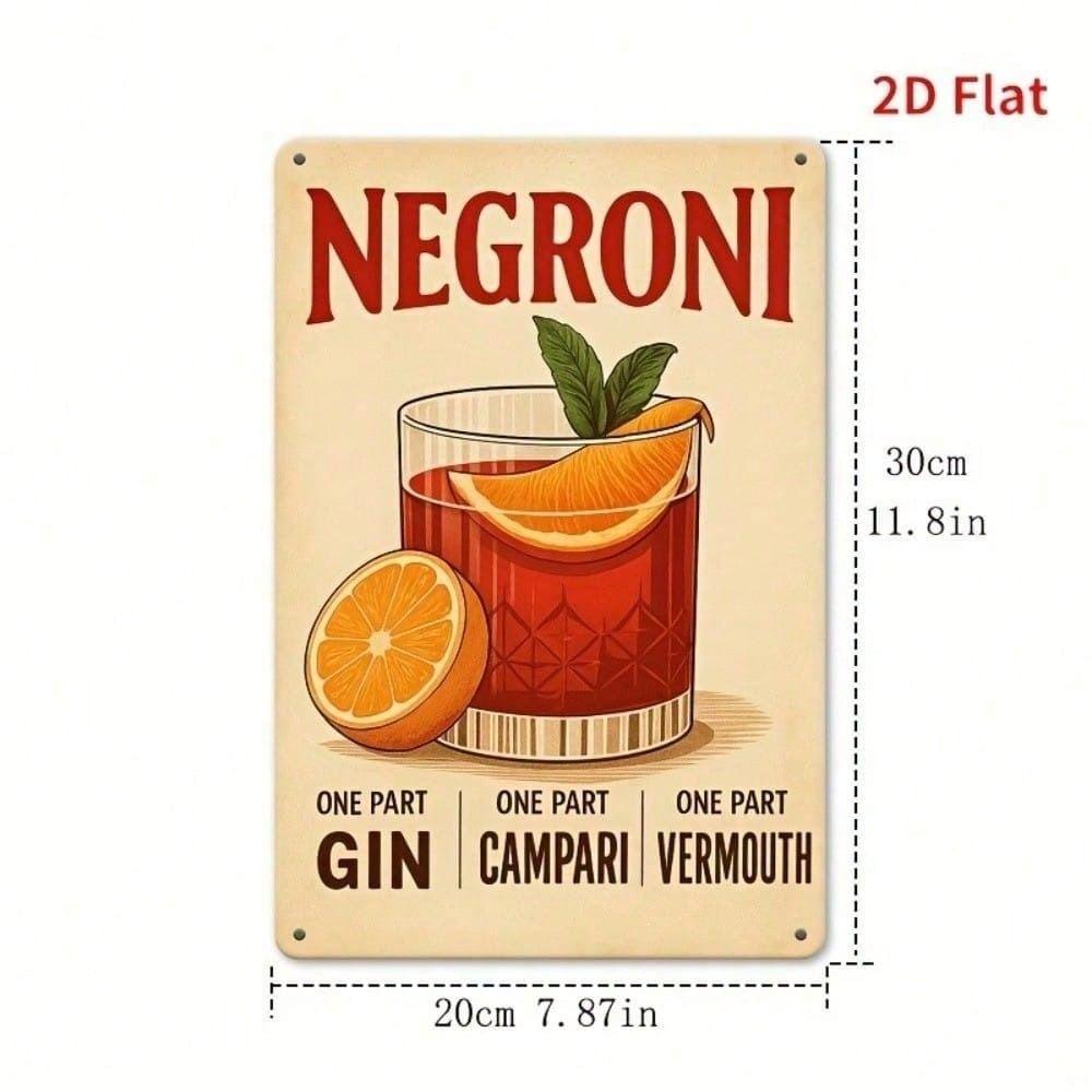 Vintage Bartender Cocktail Recipe Negroni Metal Poster Wall Art