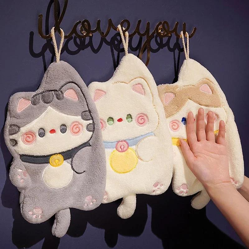 Cartoon Cuddle Cat Can Hang Hand Towel Absorbent Towel Dishcloth Dishcloth Cute Small Towel Strong Absorbent Cute