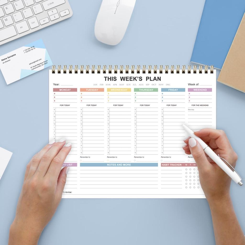 Undated Weekly Planner - 8.5" x 11" Undated Daily Productive Weekly To Do List Notepad for Home, Work, School, Projects, 52 Weeks, Clean Colorful