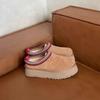 Luxury Designer Women Leather Suede Wool Comfort Style Leopard Platform Mules Embroidery Edge Winter Shoes Warm Fashion for Lady