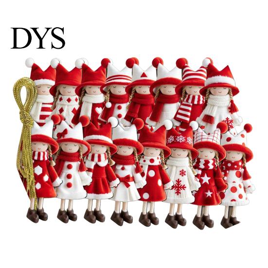 Seasonal Tree Hanging Tags Red And White Doll Pendants for Christmas Tree, Decorative Wooden Girls Natural Wood Craft Decor Ornament, Ornaments
