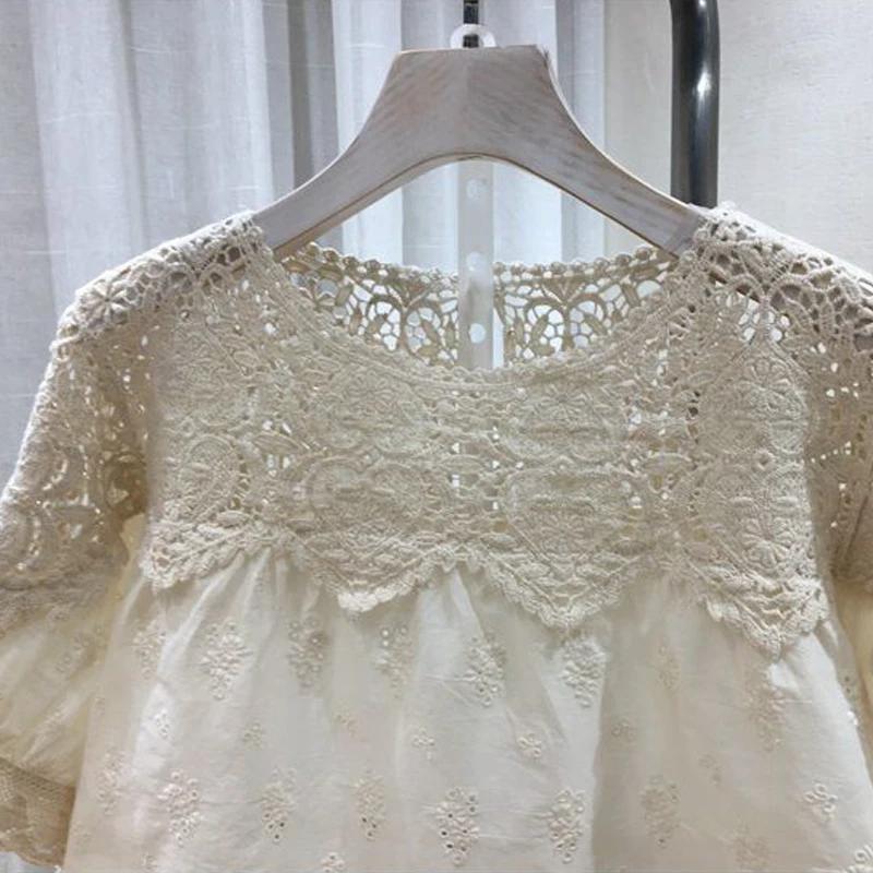 Zomer Comfortabel Casual Dames Tops O-Hals Dameskleding Plus Size Borduurwerk Holle Vrouwen Shirts Mode Losse Korte Mouw Shirt