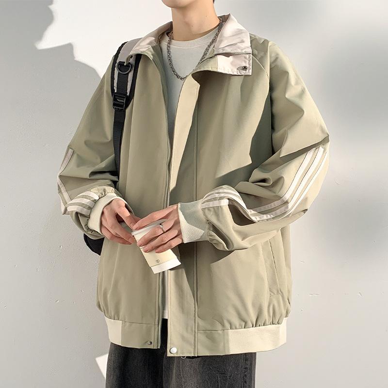 Gestreifte Jacke in Kontrastfarbe für Herren im Frühling und Herbst Neue lockere Partner vielseitige Freizeitjacke für Herren