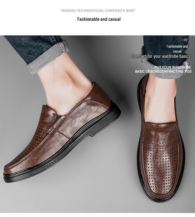Men's 2025 New Genuine Leather Slip-On Casual Black Shoes - Breathable and Business-Ready