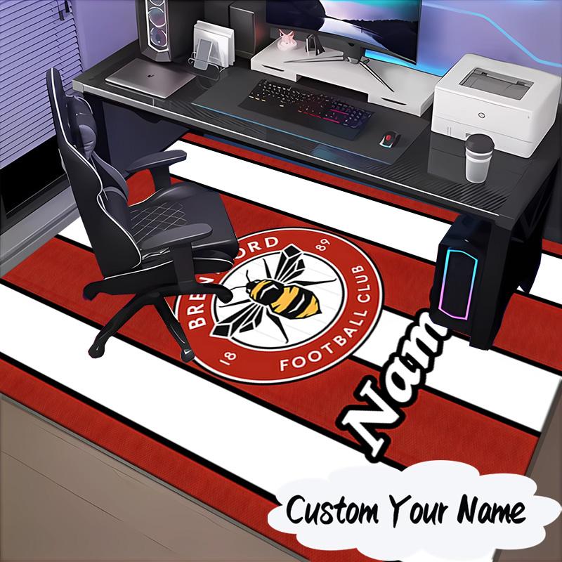 Custom Name Brentford Crest Design Rug for Living Room, Game Rooms, Office, Bedroom, Floor Mat Playful Design, Fan Gifts Christmas Decor