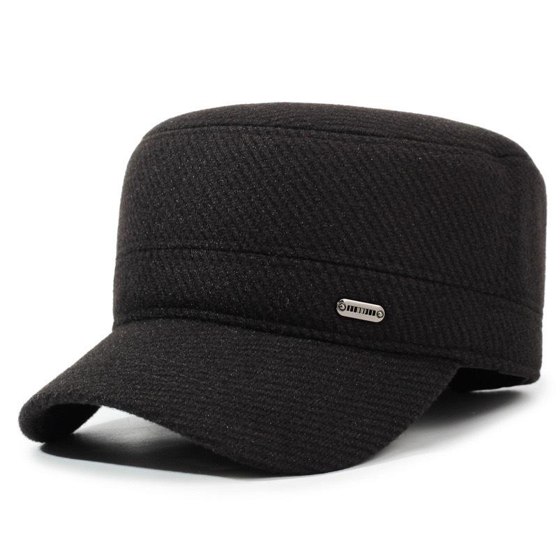 Wool Blend Warm Cotton Hat - Mid-aged & Elderly Cycling & Walking Cold Weather Ear Protection Flat Top Hat - Men's Outdoor Hat