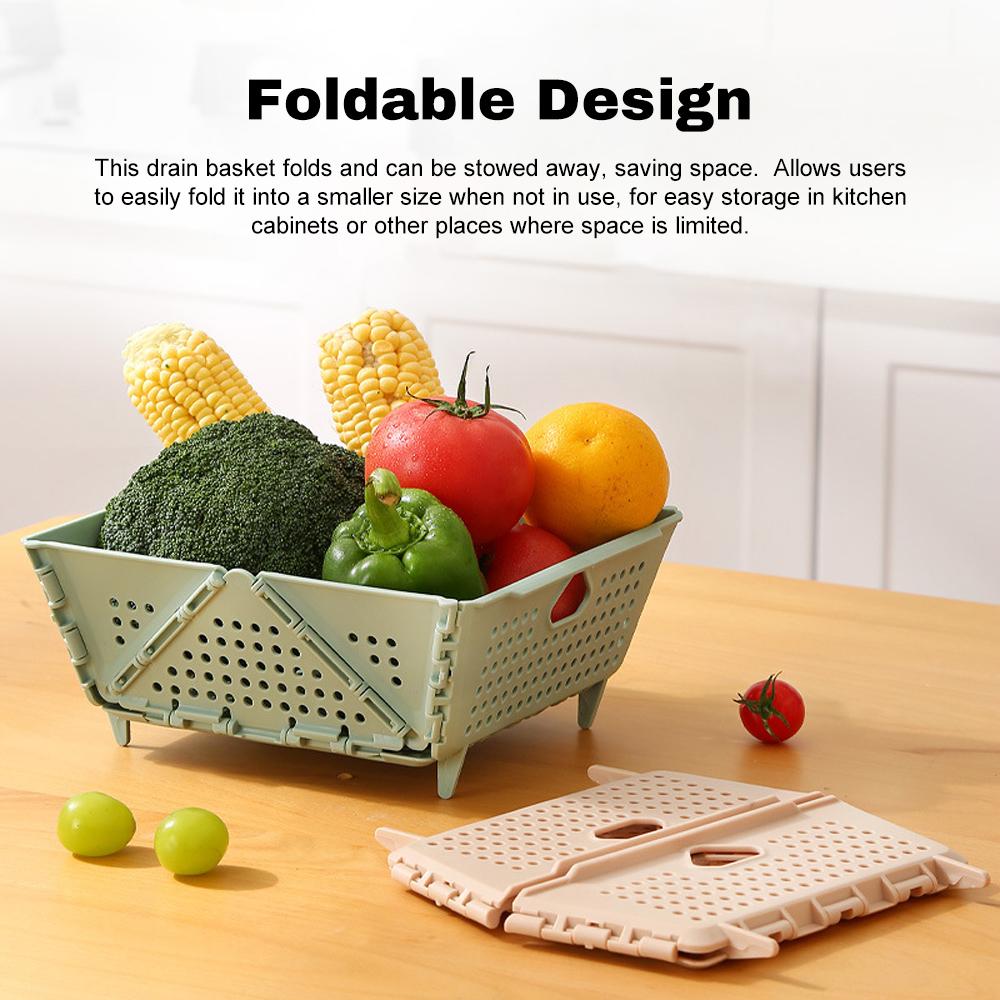 Plastic Collapsible Colander Kitchen Food Strainer for Fruit, Vegetables Foldable Drain Basket with