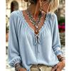 Women S V Neck Drawstring Long Sleeve Waffle Blouse Bohemian Style