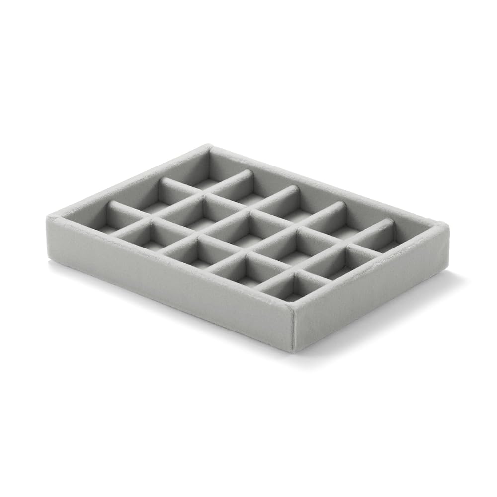 MUJI Stackable Velour Case with Lattice Design, for Acrylic Cases, Gray, 155cm (W) x 12cm (D) x