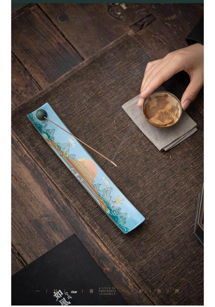 Guochao Antique-Style Ceramic Enamel Incense Holder Ornament for Home Cloisonné Sandalwood Incense Ceremony.