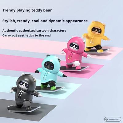 New Dashboard Car Decorations Skateboard Bear Magnetic Parking Number Plate Creative Car Cartoon Interior Interior Accessories