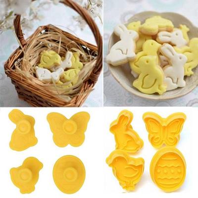4Pc / Set Easter Egg Rabbit Chick Butterfly Plastic Fondant Cookie Cutter Mold Biscuit Cake Decor ARI