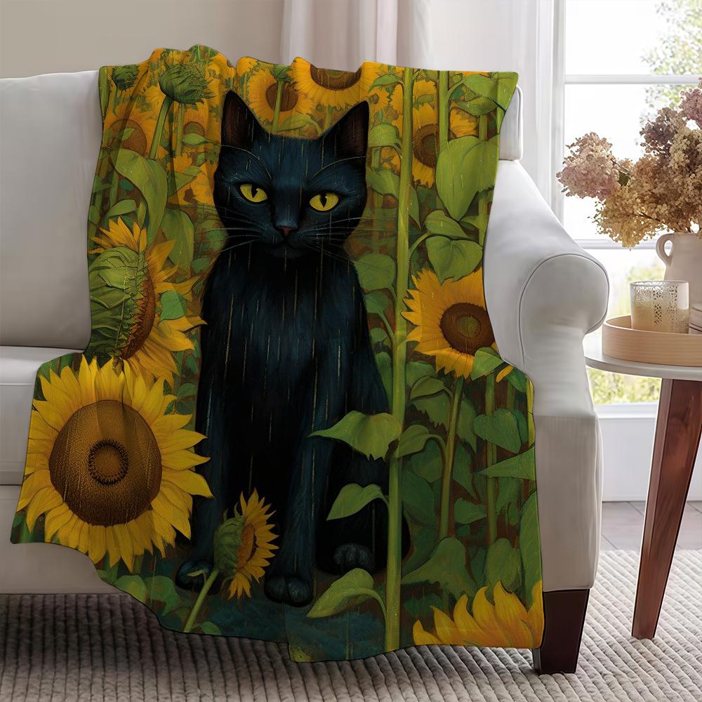 Blanket Throw Super Cosy Cat Plush Art Sunflower Living Room Sofa Couch And Childish Birthday Gifts