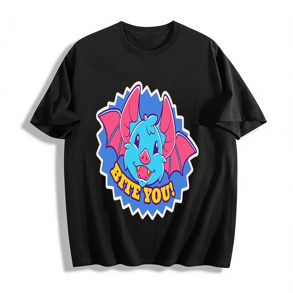 

Bite You Cute Blue Bat Graphic Tee Unisex Trendy Casual Crewneck Top For Daily Wear Pure cotton T-shirt XXS