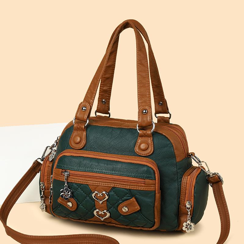 Women's Soft Leather Shoulder Bag Large Capacity Lightweight Crossbody Bag Mother Bag