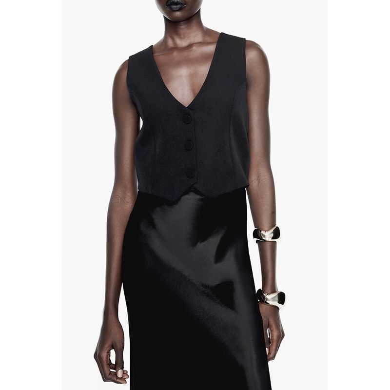 Summer New Women clothes French style Evening dress V-neck Silk Satin Texture Patchwork Vest Dress 9878281