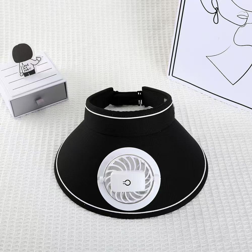 

USB Charging Fan Wide Brim Sun Hat Breathable Sun Protection Hat Solar Powered Fan Hat Beach чорний