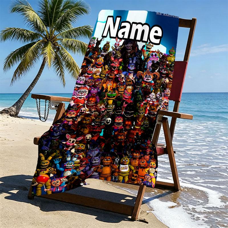 Personalisierter Strandtuch mit individuellem Namen für Five Nights at Freddy's, für Reise Camping Strandparty Heimdekoration, Geburtstagsgeschenk für Familie & Freunde