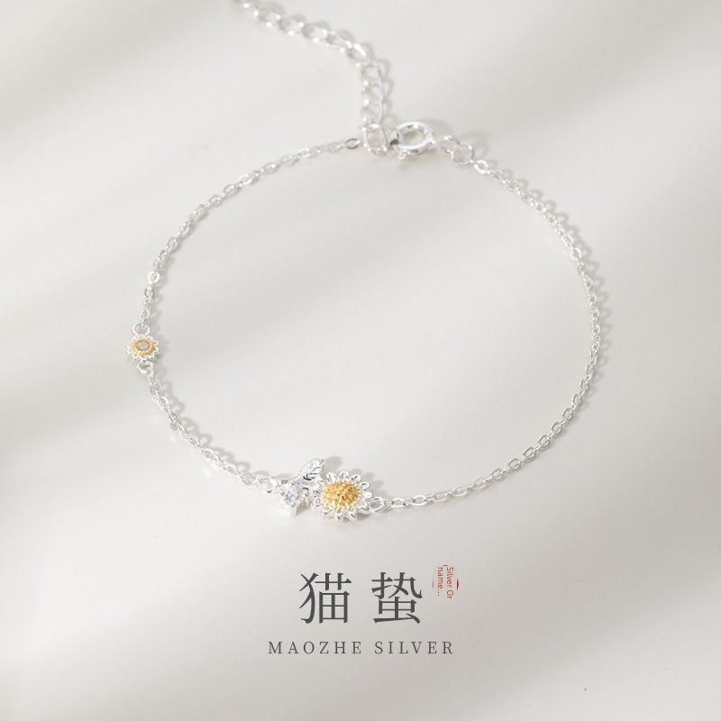 

Maozhe S999 Pure Silver Sunflower Bracelet 2025 Fresh Sweet Sunshine Summer Girl s Sterling Silver Hand Jewelry S999 Silver Sunflower Bracelet