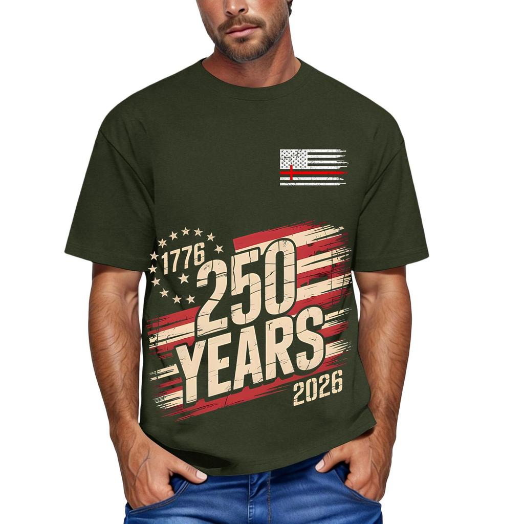 Men's Loose and Casual Flag Letter Print T-shirt Short-sleeved Top