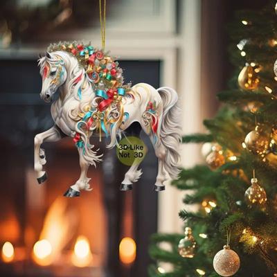 Christmas Horse Ornament 2D Flat Acrylic Christmas Tree Ornament Horse Gifts for Women Horse Lovers Farmers Friends