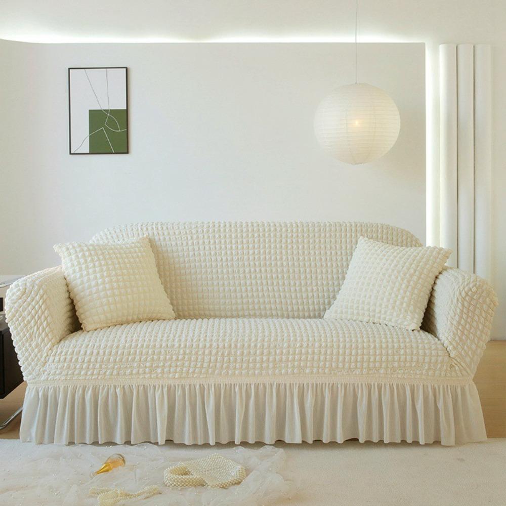 Premium Thick Bubble Gauze Sofa Cover Full Elastic Lace Universal Fit Sofa Protector All Season