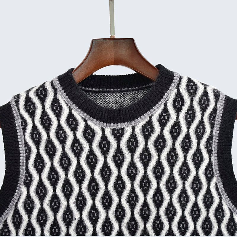 Thick Round Neck Sleeveless Short Color Matching Thermal Knitting Sweaters Women's Clothing Vest Jacket Inner Wear Bandage Dress Preppy Style