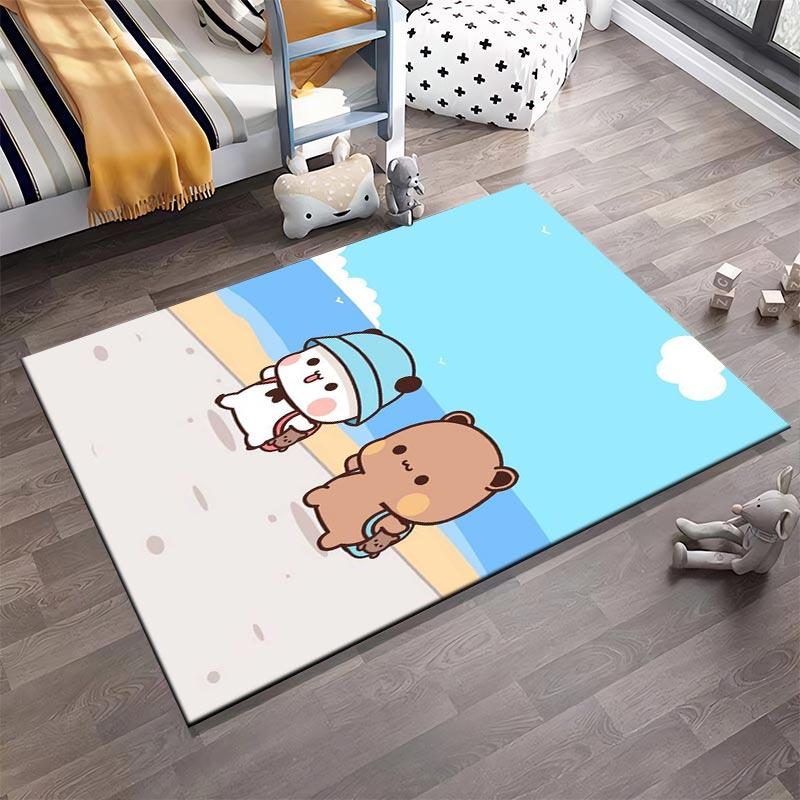 Adorable Cartoon Bear and Panda Walking by the Beach Pattern On a Cute Carpet Suitable for Use As an Anti-slip1 For1room and Bedroom Sofas