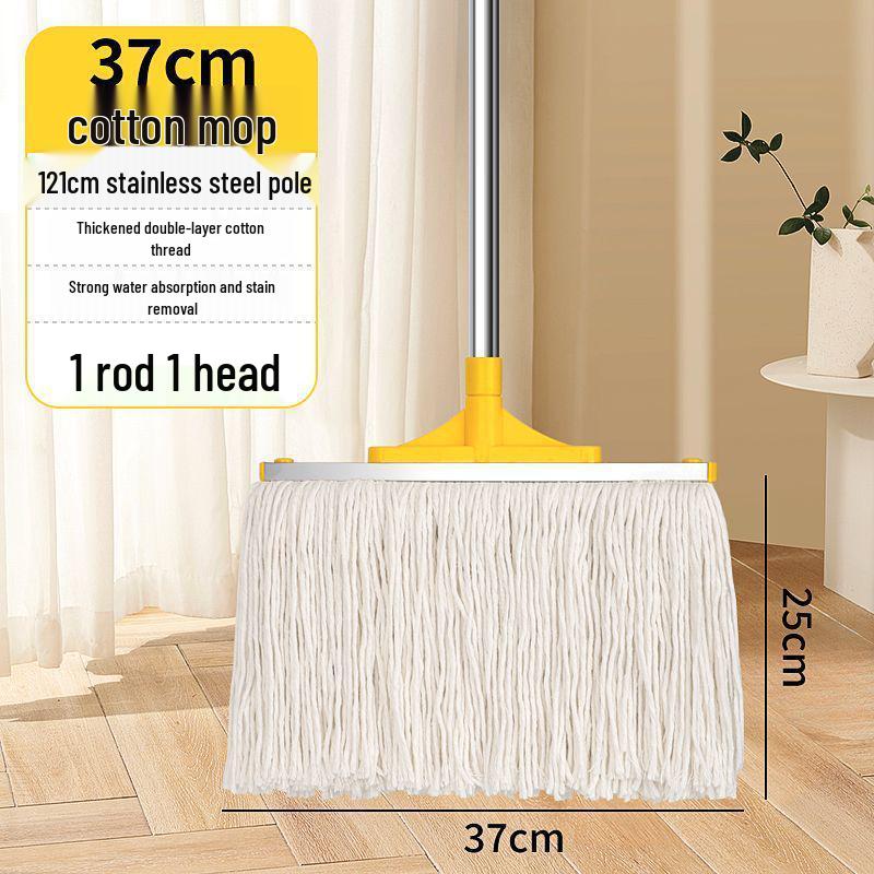 Stainless Steel Cotton Mop with Thickened Dual Use for Dry and Wet Mopping - Extended Long-Handle Broom for Home or Office Cleaning.