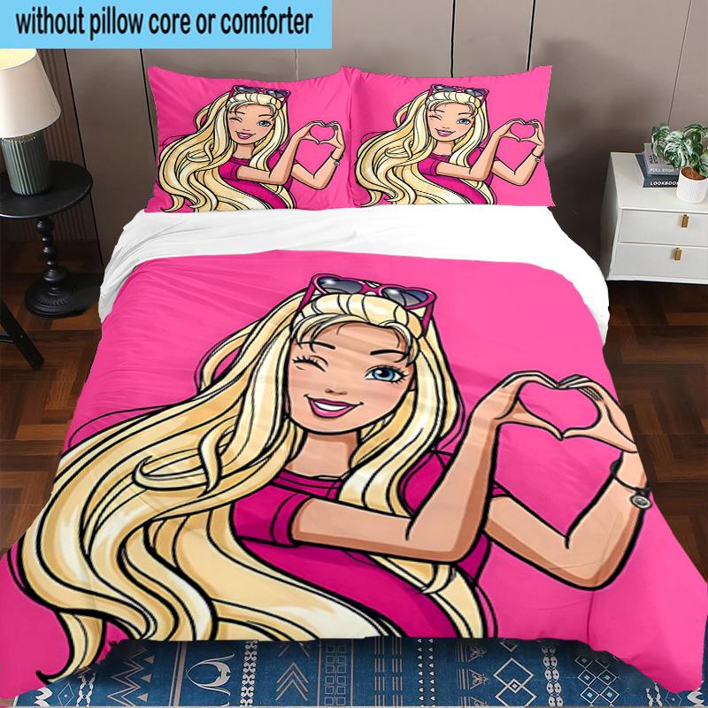 Pink Barbie Fantasy World Printed 3PCS Bedding Set, Includes A Duvet Cover and Two Pillowcases for Bedroom, Suitable for All Seasons Fan Gifts