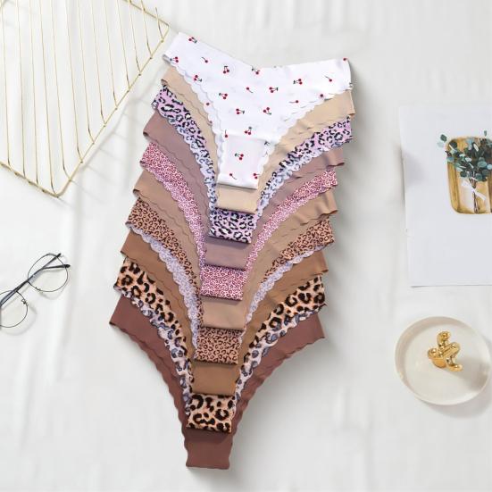 10Pcs Women Seamless Panties Soft Underwear Polka Dot Leopard Print