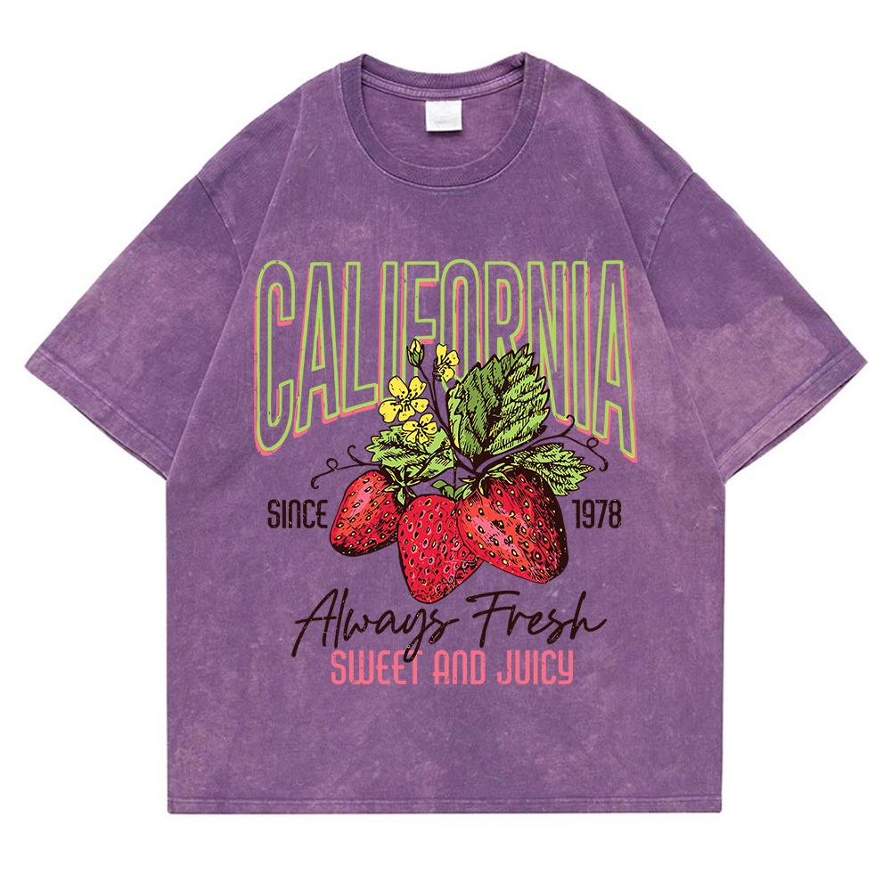 California Sweet And Juicy Washed Retro Snow Tops Man Casual Tee Clothes T-Shirts Casual Summer T-Shirt Cotton Loose T Shirt S