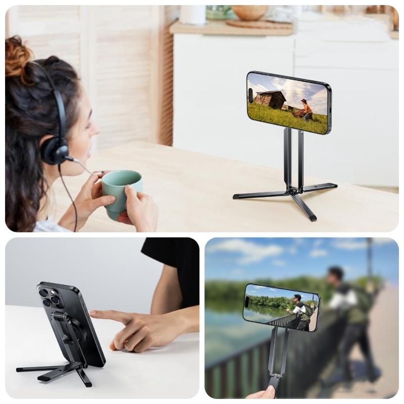 Foldable Aluminum Phone Holder Tripod For Handfree Photography Live Streaming Stable Magnetic Mount