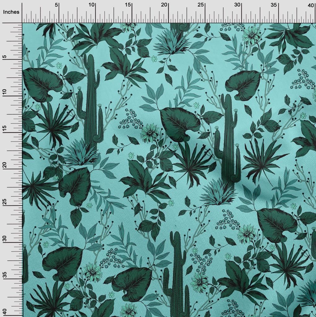 oneOone Cotton Poplin Aqua Blue Fabric Tropical Fabric For Sewing Printed Craft Fabric By The Yard 42 Inch