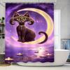 Magical Moonlit Cat Shower Curtain Purple Yellow Lighting Design With Candle Reflections For Bathroom Decorations.