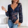 Women Lace Bra Top Long Sleeve Underwire Padded Cups Corset Style Teddy Leotard Sexy One Piece Top