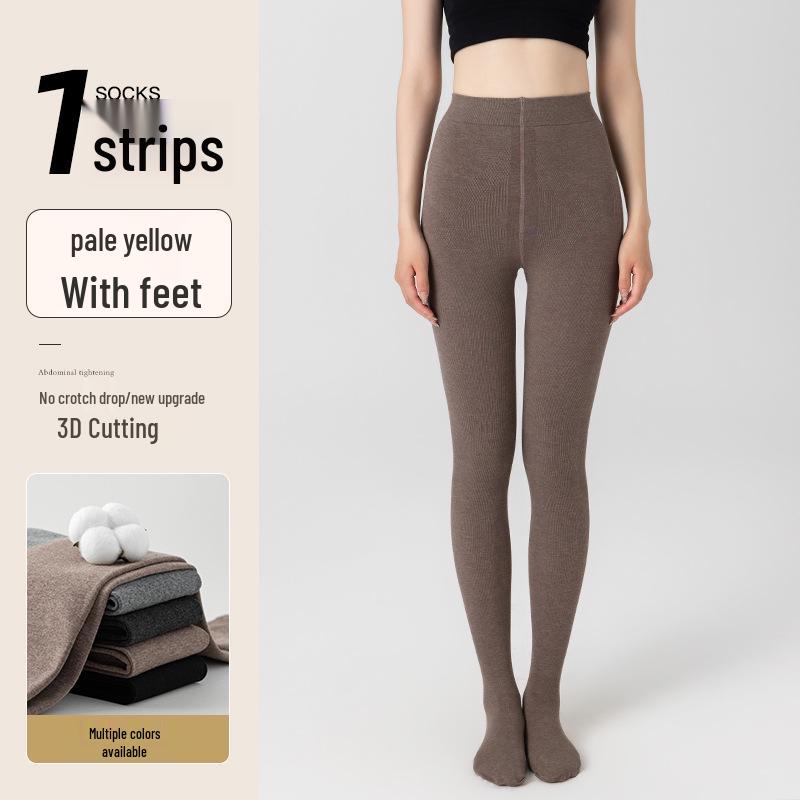 Dámské šedé punčochové kalhoty s vertikálním pruhem - Neshrnující se, s plusovým sametem, Silné, Hřejivé, Tlakově zeštíhlující pro nošení na jaře, na podzim a v zimě.