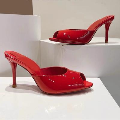 Zapatos de Lujo de Tacón Alto para Mujer Peep Toe Puntera Puntiaguda Salones de Charol Sexy Sandalias de Fiesta Stiletto Rojas para Señoras
