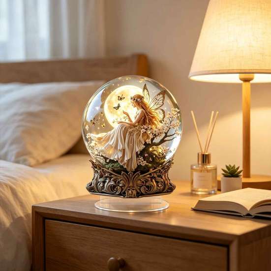 Decorative Acrylic Spheres Moon Star/Fairy Crystal Ball Ornament, Sphere for Bedroom Living Starry Sky Gifts Room Desk Decor, Exquisite Decoration