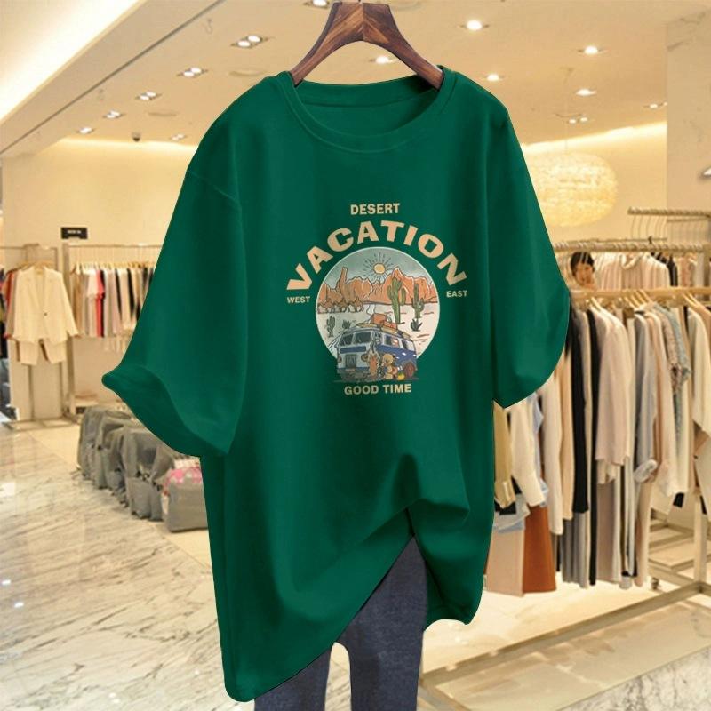 Cartoon Short-sleeved T-shirt Women's Summer New Large Size Loose Medium and Long Half-sleeved T-shirt Pure Cotton Top Bottoming Shirt