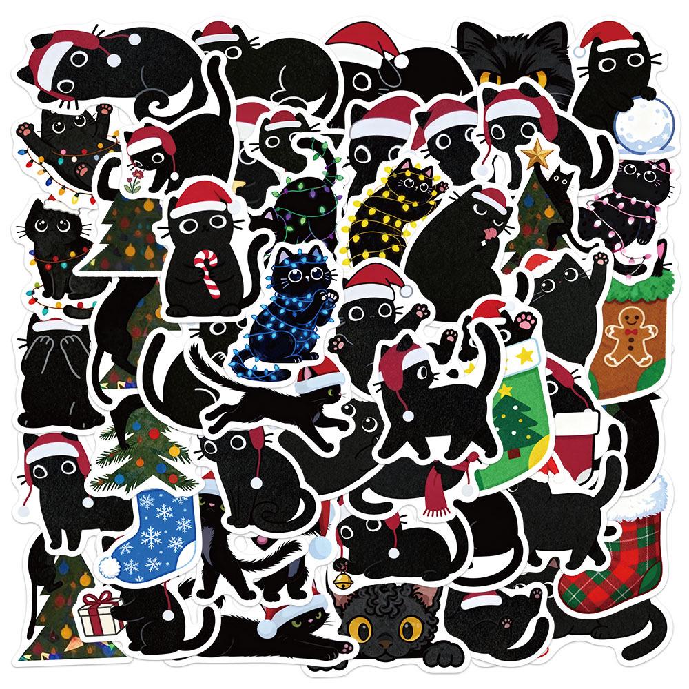 50 Black Cat Cartoon Stickers for Phone, Computer, Journal, Desktop, and DIY Decor