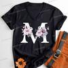 Letter B Floral T Shirts Women English Alphabet Birthday Gift Women 26 Initials Flower Classic Tops Tees Alphabet Floral Tshirt