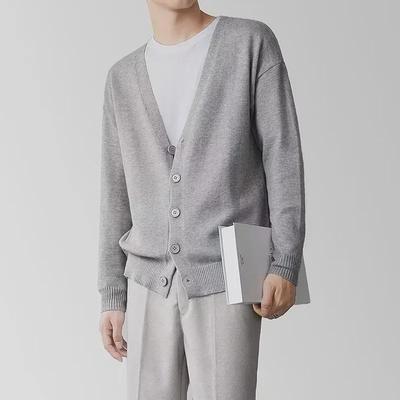 Męski kardigan dzianinowy z dekoltem w serek: Sweter Business Casual w jednolitym kolorze na wiosnę i jesień