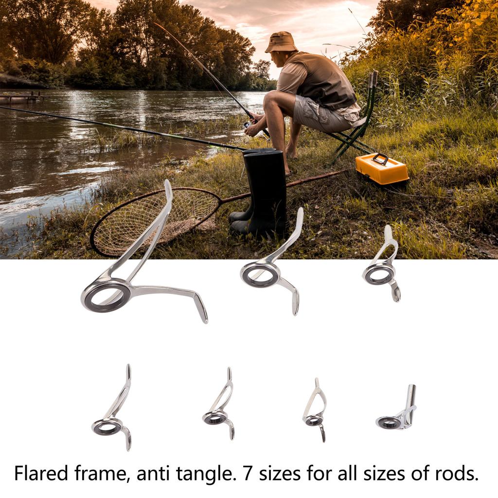 Steel Ceramic Guides Ring 7 Sizes Double Legs Fishing Rod Guides Rings for Freshwater Saltwater Rods
