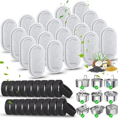 40 Pack Cat Water Fountain Filters 20 Filters 20 Sponges for Stainless Steel Pet Water Fountains