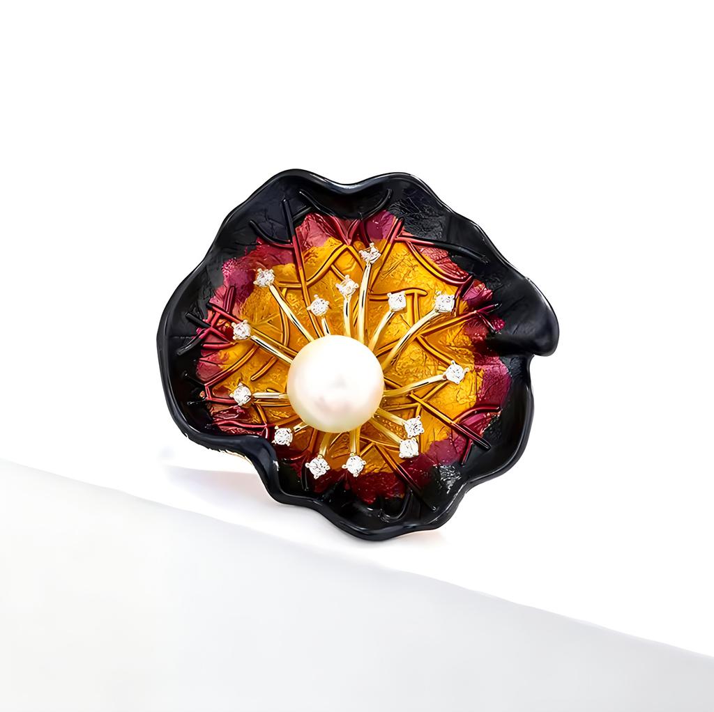 Qinglian Lotus Leaf Brooch High-End Femininity Enamel Pearl Brooch Niche Design Pin Accessories
