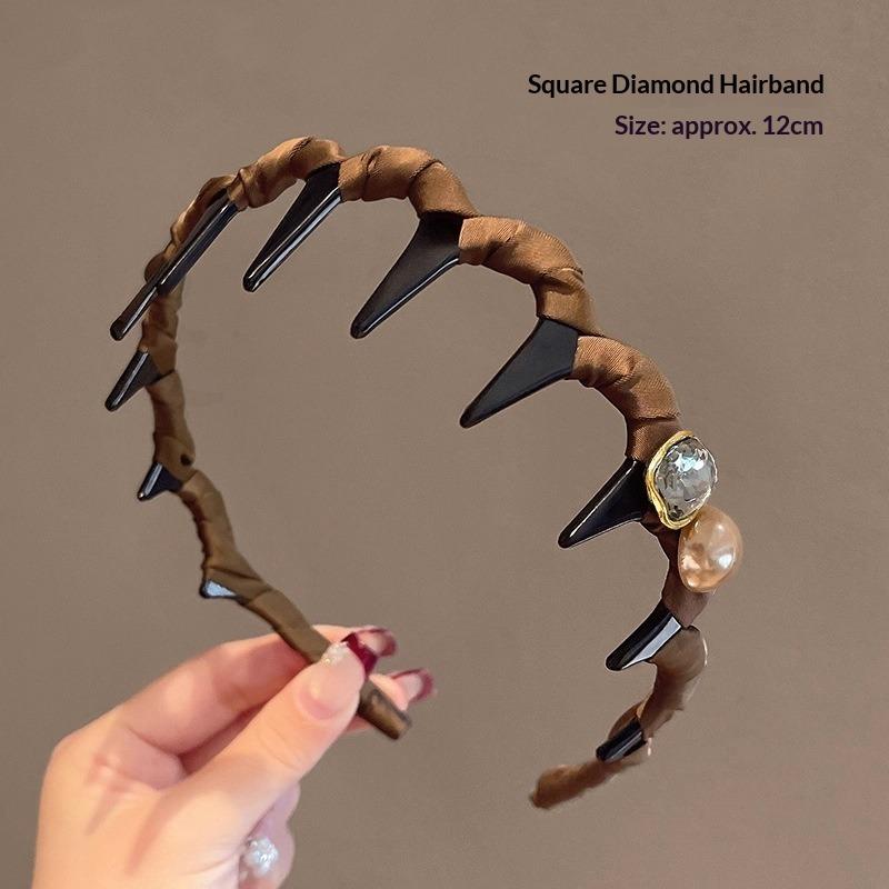 Fashionable Women's Pearl Rhinestone High Crown Wave Headband Anti-slip Hair Clip Head Accessory