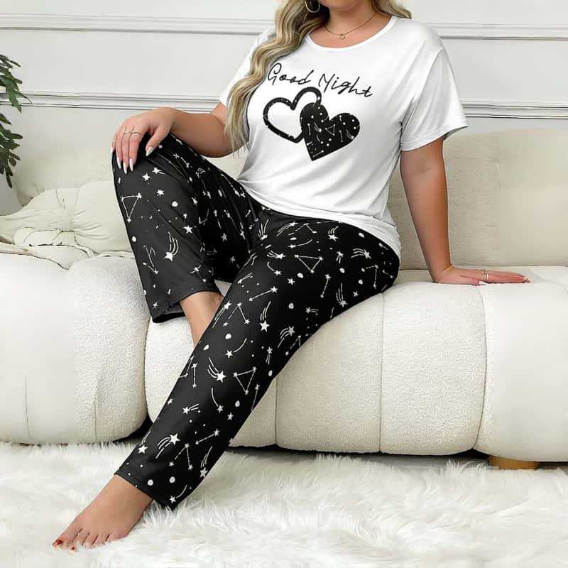 European And American Style Casual Large Size Home Clothes Loose Round Neck Short-sleeved Trousers Women's Pajamas Set